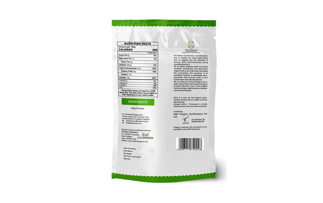 Orgabite Organic Kabuli Chana    Pack  500 grams